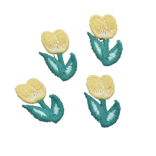 20 Stücke 20 * 30mm Bestickte Strick Tulpe Blume for DIY Hut Kleidung Hochzeit Nähen Patches Kopfbedeckung Clips Dekor Zubehör(Yellow) von PSNKLMM