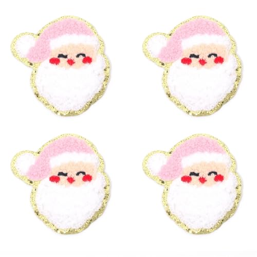 4 Stücke Handtuch Stickerei Phnom Penh Weihnachten Emblem Kleidung Zubehör Abzeichen Aufkleber Stickerei Aufkleber Aufbügeln Patches(Pink Santa Claus) von PSNKLMM