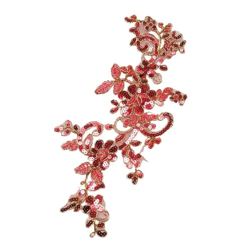 5 Stück zarte Seide bestickte Pailletten Gold Weiß Rot Spitzenapplikation Hochzeitszubehör Mehrfarbige Spitzenkordel DIY(Red gold edge) von PSNKLMM