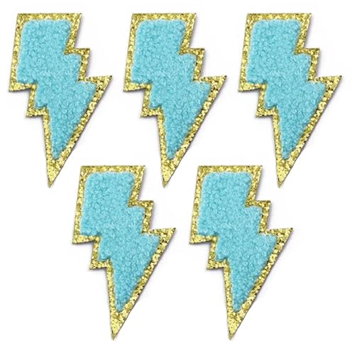 5 Stücke Bunte Goldene Rand Blitz Eisen Auf Patches for Kleidung DIY Stickerei Applique Schmelzsicherung Patch DIY Kleidung Dekoration(Lake Blue) von PSNKLMM