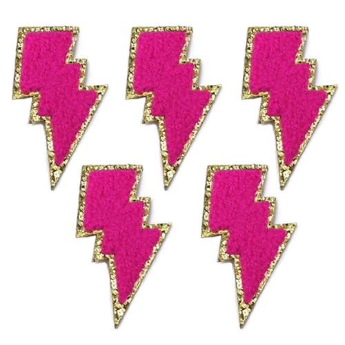 5 Stücke Bunte Goldene Rand Blitz Eisen Auf Patches for Kleidung DIY Stickerei Applique Schmelzsicherung Patch DIY Kleidung Dekoration(Pink) von PSNKLMM