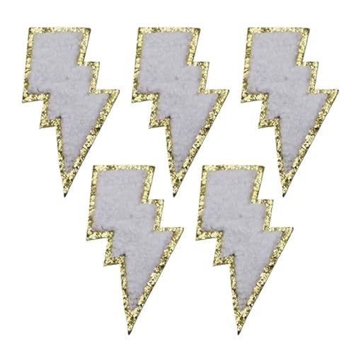 5 Stücke Bunte Goldene Rand Blitz Eisen Auf Patches for Kleidung DIY Stickerei Applique Schmelzsicherung Patch DIY Kleidung Dekoration(White) von PSNKLMM
