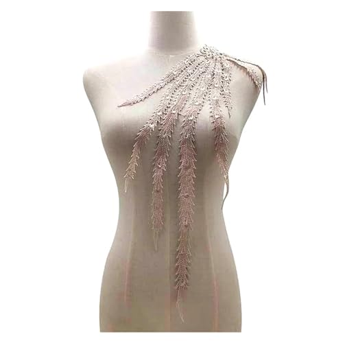 Große bestickte Phoenix-Schwanz-Applikation, Spitze, Stoff, Quaste, Blumenaufnäher, Kragen, Hochzeit, Brautkleid, Besatz, Party, Kleid, Dekoration(Light coffee) von PSNKLMM