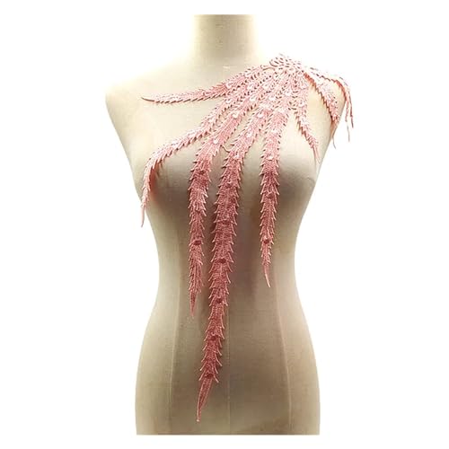 Große bestickte Phoenix-Schwanz-Applikation, Spitze, Stoff, Quaste, Blumenaufnäher, Kragen, Hochzeit, Brautkleid, Besatz, Party, Kleid, Dekoration(Pink) von PSNKLMM