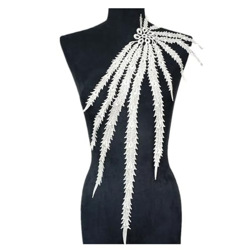 Große bestickte Phoenix-Schwanz-Applikation, Spitze, Stoff, Quaste, Blumenaufnäher, Kragen, Hochzeit, Brautkleid, Besatz, Party, Kleid, Dekoration(White) von PSNKLMM