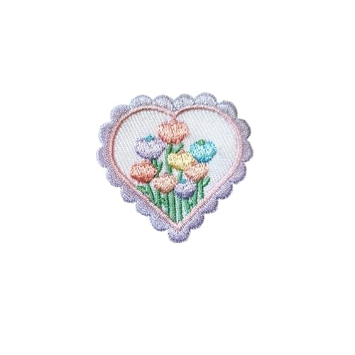 Selbstklebende, bestickte, niedliche Blumen-Herz-Aufnäher for Mädchen, Rucksäcke, Schuhe, Hüte, Scrapbooking, Dekoration, DIY-Nähzubehör(Patch 3) von PSNKLMM