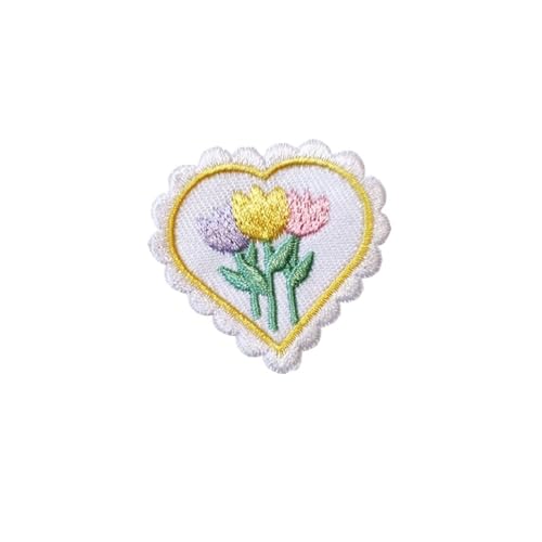 Selbstklebende, bestickte, niedliche Blumen-Herz-Aufnäher for Mädchen, Rucksäcke, Schuhe, Hüte, Scrapbooking, Dekoration, DIY-Nähzubehör(Patch 4) von PSNKLMM