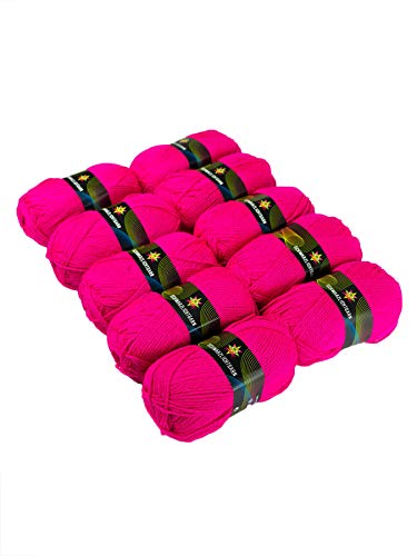 PSYWORK 10er-Pack 50g Schwarzlicht Wolle Neon | Pink | Strickgarn aus 100% Polyacryl | zum Häkeln & Stricken | fluoreszierend leuchtend | UV-aktiv | DIY | Basteln | StringArt von PSYWORK