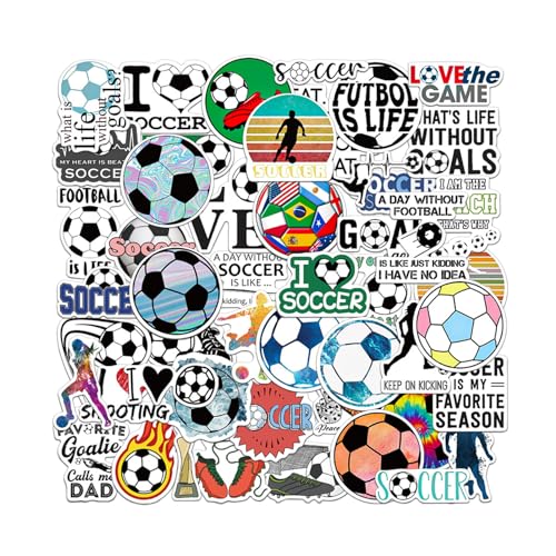 50 Stück Fußball Aufkleber, wasserdichte Fußball Sport Aufkleber, Wasserflaschen, Laptop, Auto, Gepäck, Skateboard, Aufkleber, Dekor, perfekte Fußball Geschenke für Fußballliebhaber, Jungen 50 Stück Fußball Aufkleber, wasserdichte Fußball Sport Aufkleber, Wasserflaschen, Laptop, Auto, Gepäck, Skateboard, Aufkleber, Dekor, perfekte Fußball Geschenke für Fußballliebhaber, Jungen von PT Haahoos