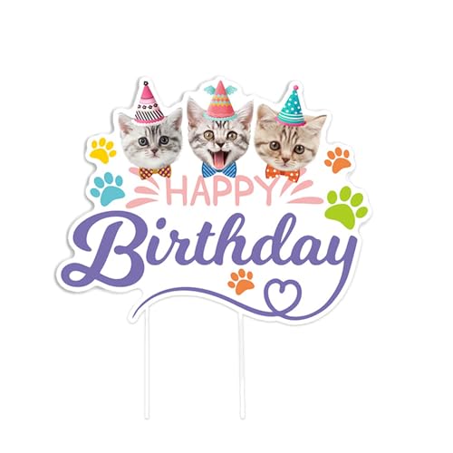 Katze Kuchen Topper, Happy Birthday Tortendeko, Cake Topper Geburtstag Kuchen Deko für Katze Haustier Geburtstagspartie Tortendeko, 17,8 cm Katze Kuchen Topper, Happy Birthday Tortendeko, Cake Topper Geburtstag Kuchen Deko für Katze Haustier Geburtstagspartie Tortendeko, 17,8 cm von PT Haahoos