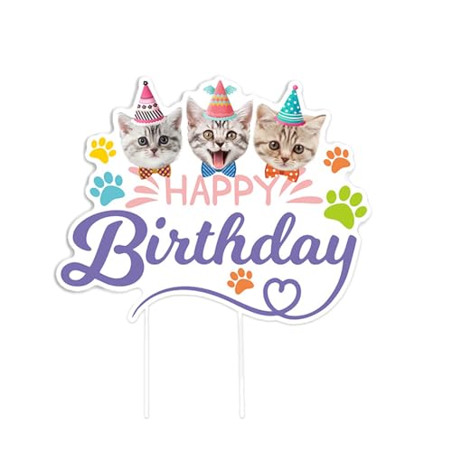 Happy Birthday seinsatz für Katzenparty Dekorationen, Happy Birthday Kucheneinsatz, Dekoration für Haustier Happy Birthdaysparty Dekorationen, 17,8 cm von PT Haahoos