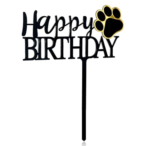 Haustier Welpen Happy Birthdays Kuchenaufsatz, Hunde Motto Party Dekoration Geburtstag Kuchen Topper, Acryl Haustier Adoptionsparty Zubehör, Schwarz + Goldene Krallen Haustier Welpen Happy Birthdays Kuchenaufsatz, Hunde Motto Party Dekoration Geburtstag Kuchen Topper, Acryl Haustier Adoptionsparty Zubehör, Schwarz + Goldene Krallen von PT Haahoos