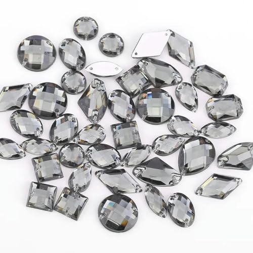 100 Stück Acryl-Strasssteine in gemischten Formen, Glitzerkristalle, Acryl-Strasssteine zum Aufnähen für DIY-Kleidung, Nähperlen, Grau von PTBMBZ