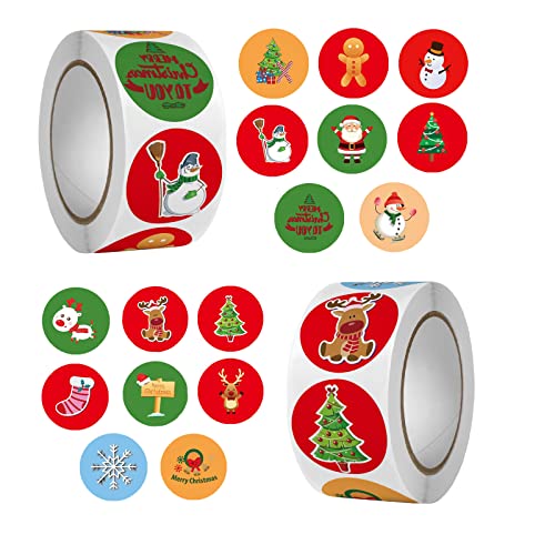 Weihnachts Aufkleber Rolle,1000 Stück Weihnachtsaufkleber Rolle,Weihnachtsgeschenke Sticker Etiketten,Rund Geschenk-Aufkleber,für Geschenktüten, Weihnachtskarten, Umschlag von PTBWS