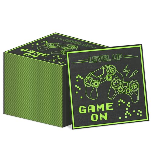 Game On Servietten, Einweg-Servietten, Gaming-Papier-Party-Servietten, Spiel-Party-Servietten für Jungen, Spiel auf Geburtstagsparty, 33 x 33 cm, 100 Stück Game On Servietten, Einweg-Servietten, Gaming-Papier-Party-Servietten, Spiel-Party-Servietten für Jungen, Spiel auf Geburtstagsparty, 33 x 33 cm, 100 Stück von PTECDROTS