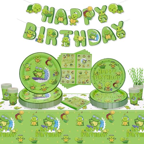 102Pcs Schildkröte Party Dekorationen - umfassen Schildkröte Thema Teller, Servietten, Tassen, Geburtstag Banner für unter dem Meer Party Dekorationen Baby Dusche Jungen Mädchen Supplies, dienen 20 von PTECDROTS