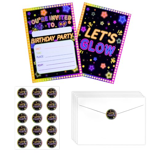 20Pcs leuchtende Party Einladungen Sets mit Umschlägen Let's Glow Neon Party Favors Geburtstag Einladungskarten für Kinder Geburtstag Party Einladungen Zubehör, 17 x 12cm 20Pcs leuchtende Party Einladungen Sets mit Umschlägen Let's Glow Neon Party Favors Geburtstag Einladungskarten für Kinder Geburtstag Party Einladungen Zubehör, 17 x 12cm von PTECDROTS