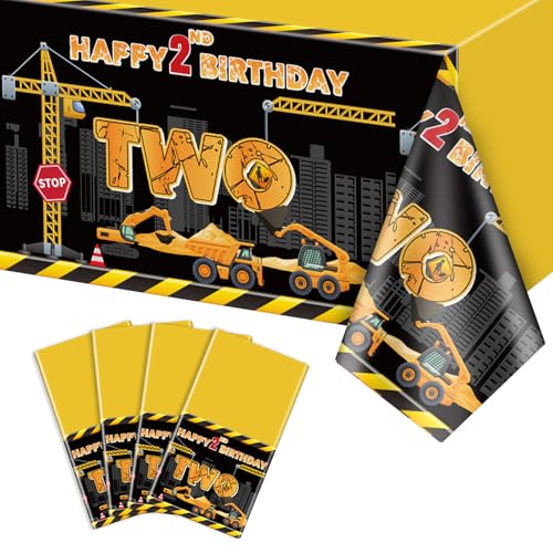 PTECDROTS 4 Stück BAU-Tischdecken - Rechteckig, 130 x 220 cm, PE-Material, Wischbar und Wasserfest, Bau-Thema, 2. Geburtstag, Party Dekoration von PTECDROTS