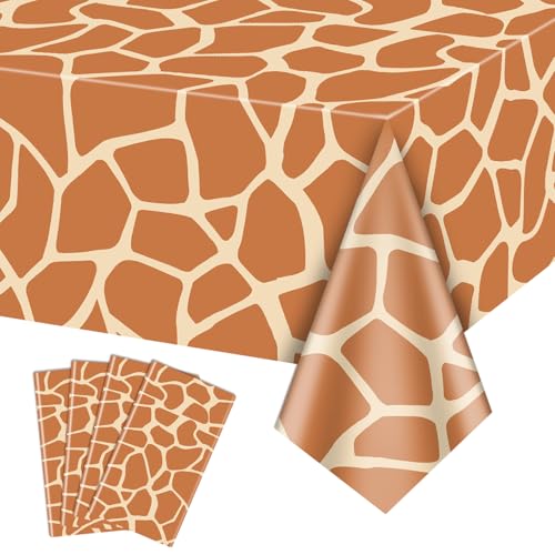 4Pcs Giraffe Druck Tischtuch, rechteckige Safari Tier Tischdecken, Giraffe Geburtstag Dekorationen Tischdecke für Zoo Dschungel Safari Giraffe Baby Dusche Dekorationen, 130x220cm von PTECDROTS