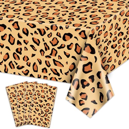4Pcs Leoparden Tischdecken, rechteckige Safari Tier Gepard Druck Tischdecken, Gepard Party Dekorationen gestreifte Tischdecke für Zoo Dschungel Safari Leopard Party Dekorationen von PTECDROTS