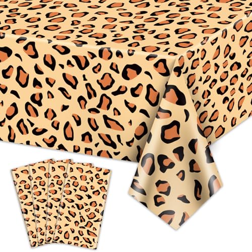 4Pcs Leoparden Tischdecken, rechteckige Safari Tier Gepard Druck Tischdecken, Gepard Party Dekorationen gestreifte Tischdecke für Zoo Dschungel Safari Leopard Party Dekorationen von PTECDROTS