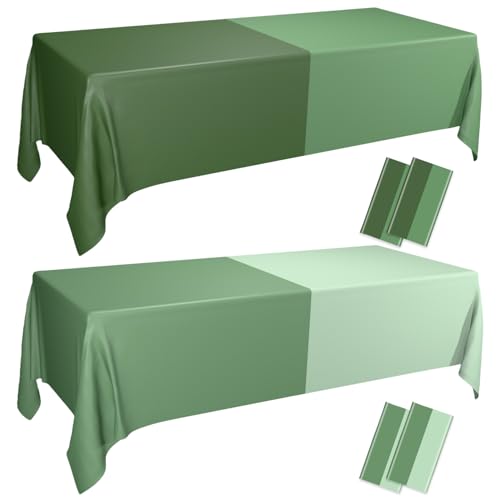 4Pcs Salbei grün Tischdecken Rechteck Assorted Gradient grün Tabelle Abdeckung wasserdicht Tischdecke für Hochzeit Urlaub Woodland Salbei grün Baby Dusche Dekorationen, 130 x 220cm von PTECDROTS