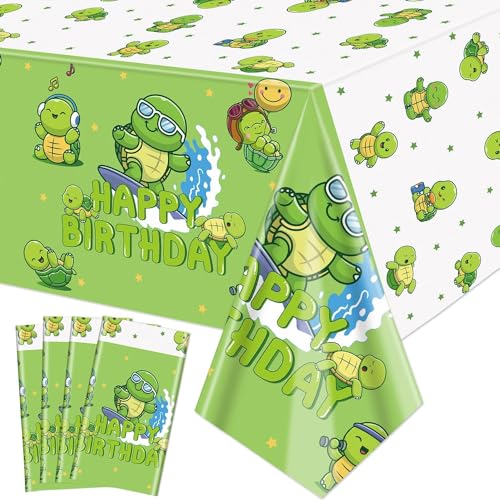 4Pcs Schildkröte Tischdecke, niedliche Schildkröte Party Tischdecken, rechteckige Tischdekoration für unter dem Meer Party Dekorationen Schildkröte Geburtstag Party Dekorationen liefert,130 x 220cm von PTECDROTS