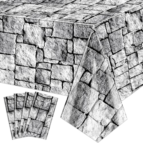 4Pcs Steinmauer Tischdecken, Rechteckig Mittelalterliche Burg Thematische, Ziegelstein Tischdecke, Halloween Tischabdeckungen für mittelalterliche Party Dekorationen Halloween Zubehör, 130 x 220cm von PTECDROTS