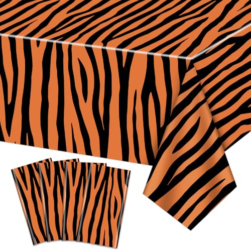 4Pcs Tiger Print Kunststoff-Tischdecke, rechteckige Safari Tier Tischdecken, Tiger gestreifte Tischdecke für Zoo Dschungel Safari Tiger Party Dekorationen, 120 x 220cm 4Pcs Tiger Print Kunststoff-Tischdecke, rechteckige Safari Tier Tischdecken, Tiger gestreifte Tischdecke für Zoo Dschungel Safari Tiger Party Dekorationen, 120 x 220cm von PTECDROTS