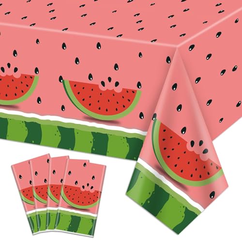 4Pcs Wassermelone Party Tischtuch, Rechteckige Kunststoff Wassermelone Tischdecken, Wassermelone Geburtstag Party Supplies für Kinder Geburtstag Baby Dusche Sommer Obst Party, 130 x 220cm von PTECDROTS