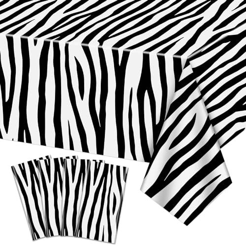 4Pcs Zebradruck Tischtuch, rechteckige Safari Tier Tischdecken, Zebra gestreifte Tischdecke für Zoo Dschungel Safari Zebra Zwei Wilde Geburtstag Dekorationen, von PTECDROTS