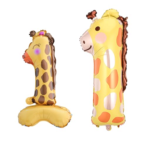 Giraffe Nummer 1 Luftballons, Folie Cartoon Giant Nummer 1 Luftballons, 40inch Nummer 1 Luftballons, Cute Animal 1st Birthday Ballons für Kinder Wild Jungle Safari Party 1st Birthday Dekorationen von PTECDROTS