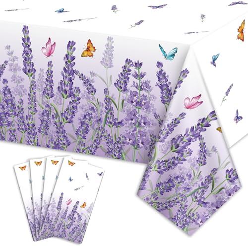 Lavendel-Tischdecken, rechteckig, Violette Blume, Tischdecken für Frühlingstee, Tee, Lila, Schmetterling, Lavendel, Party-Dekorationen, 130 x 220 cm, 4 Stück Lavendel-Tischdecken, rechteckig, Violette Blume, Tischdecken für Frühlingstee, Tee, Lila, Schmetterling, Lavendel, Party-Dekorationen, 130 x 220 cm, 4 Stück von PTECDROTS