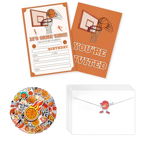 PTECDROTS 20 Stück Basketball-Party-Einladungen, Geburtstagsparty-Einladungskarten mit Umschlägen, Geburtstagseinladungen für Jungen, Sport, Basketball, Partyzubehör, 17x 12cm PTECDROTS 20 Stück Basketball-Party-Einladungen, Geburtstagsparty-Einladungskarten mit Umschlägen, Geburtstagseinladungen für Jungen, Sport, Basketball, Partyzubehör, 17x 12cm von PTECDROTS