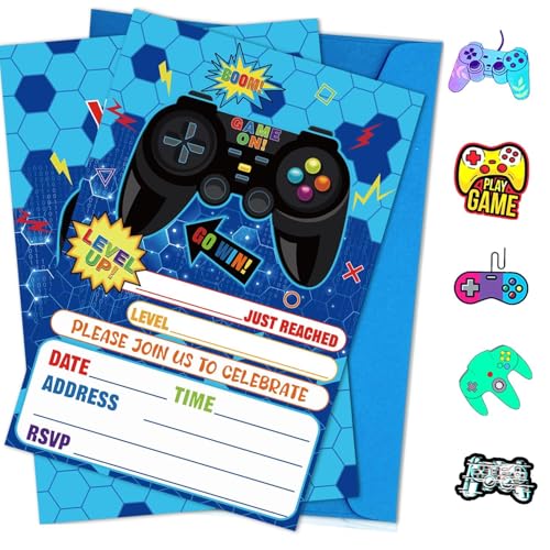 PTECDROTS 20Pcs Videospiel Einladungen Sets mit Umschlägen Gamer Stikers blau Spiel auf Party Einladungen für Jungen Geburtstag Party Spiele Party Supplies, 17 x 12cm PTECDROTS 20Pcs Videospiel Einladungen Sets mit Umschlägen Gamer Stikers blau Spiel auf Party Einladungen für Jungen Geburtstag Party Spiele Party Supplies, 17 x 12cm von PTECDROTS