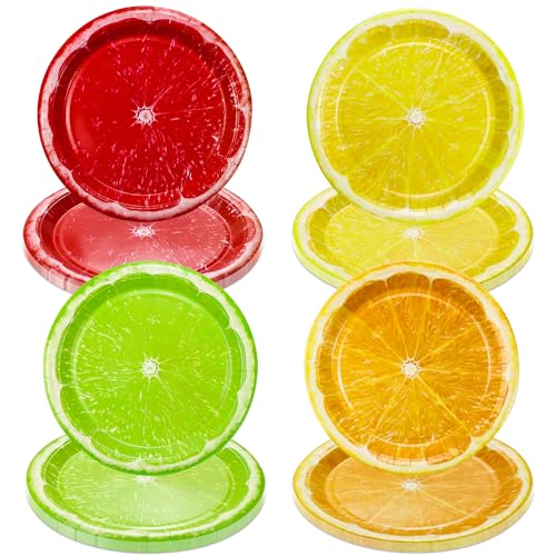 PTECDROTS 40PCS Zitronenscheiben Pappteller, 9" bunte Zitronenteller, Einweg Zitrusfrüchte Teller Dessertteller für Sommer Tropische Früchte Zitrone Party Dekorationen von PTECDROTS