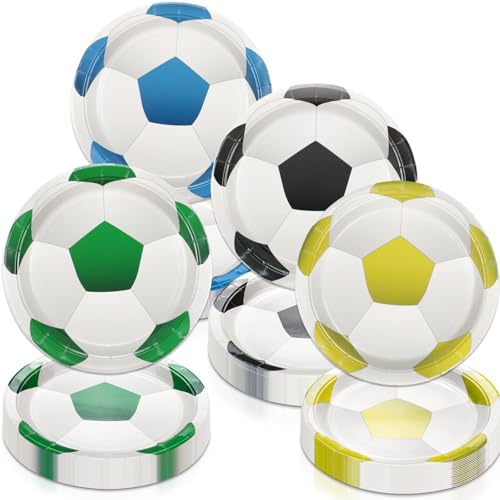 PTECDROTS 80Stück Fußball Party Dekorationen Teller - Inklusive 9" Fußball-Party-Teller für Kinder Fußball Fan Sport Veranstaltung Spiel Tag Fußball Geburtstag Party Dekorationen von PTECDROTS