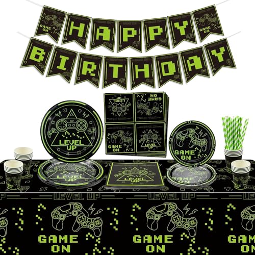 PTECDROTS Grüne Videospiel-Party-Dekorationen - Gaming-Dekorationen umfasst Spiel auf Platten, Servietten, Tassen, Geburtstag Banner Geburtstag Dekorationen für Jungen Gamer, servieren 20 PTECDROTS Grüne Videospiel-Party-Dekorationen - Gaming-Dekorationen umfasst Spiel auf Platten, Servietten, Tassen, Geburtstag Banner Geburtstag Dekorationen für Jungen Gamer, servieren 20 von PTECDROTS