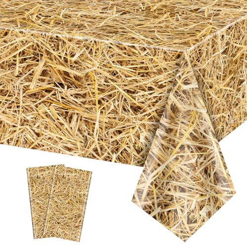 PTECDROTS Stroh-Tischdecke, rechteckig, Stroh-Tischdecke, wasserdicht, Bauernhof-Tischdecke, Heustapel für Bauernhof-Party-Dekorationen, Cowboy-Western-Mottoparty-Zubehör, 130 x 220 cm, 2 Stück PTECDROTS Stroh-Tischdecke, rechteckig, Stroh-Tischdecke, wasserdicht, Bauernhof-Tischdecke, Heustapel für Bauernhof-Party-Dekorationen, Cowboy-Western-Mottoparty-Zubehör, 130 x 220 cm, 2 Stück von PTECDROTS