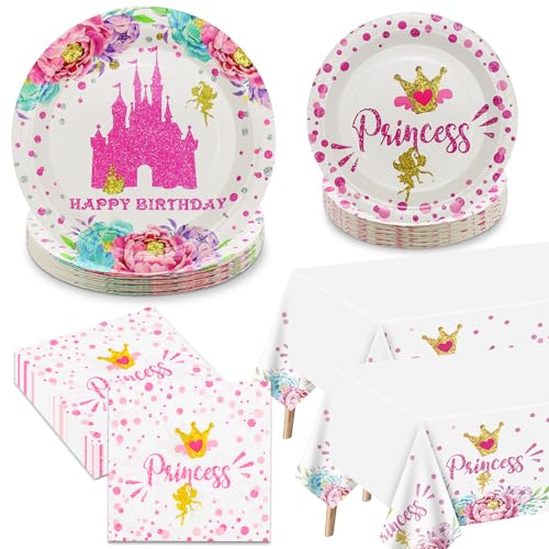 Prinzessin Party Dekorationen - Schloss-Dekorationen Inklusive rosa Pappteller, Servietten und Tischtuch für Prinzessin Baby Dusche Dekorationen Prinzessin Geburtstag Party Zubehör, Serve 40 Prinzessin Party Dekorationen - Schloss-Dekorationen Inklusive rosa Pappteller, Servietten und Tischtuch für Prinzessin Baby Dusche Dekorationen Prinzessin Geburtstag Party Zubehör, Serve 40 von PTECDROTS