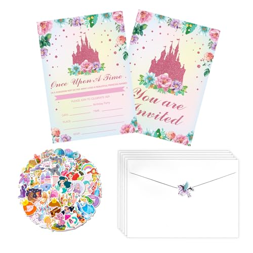 Prinzessinnen-Party-Einladungs-Set mit Umschlägen, Schloss, Partygeschenke, Geburtstagseinladungskarten für Mädchen, Prinzessinnen-Babyparty-Dekorationen, Prinzessinnen-Geburtstagsparty-Zubehör, 20 Prinzessinnen-Party-Einladungs-Set mit Umschlägen, Schloss, Partygeschenke, Geburtstagseinladungskarten für Mädchen, Prinzessinnen-Babyparty-Dekorationen, Prinzessinnen-Geburtstagsparty-Zubehör, 20 von PTECDROTS