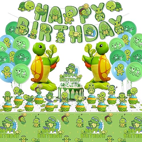Schildkröte Party Dekorationen - Inklusive Schildkröte Luftballons, Happy Birthday Banner, Cake Topper, und grüne Tischdecke für Under the Sea Party Dekorationen Schildkröte Geburtstag Party Zubehör Schildkröte Party Dekorationen - Inklusive Schildkröte Luftballons, Happy Birthday Banner, Cake Topper, und grüne Tischdecke für Under the Sea Party Dekorationen Schildkröte Geburtstag Party Zubehör von PTECDROTS