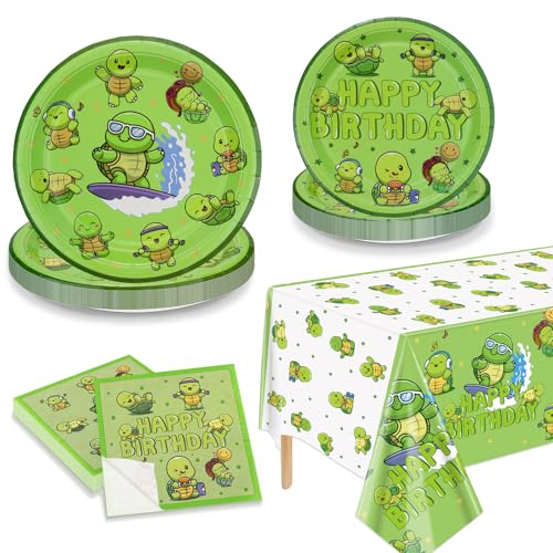 Schildkröte Party Dekorationen -einschließlich Schildkröte Thema Teller, Servietten, Tischdecke für unter dem Meer Party Dekorationen Baby Dusche Jungen Mädchen Party Supplies, servieren 20 von PTECDROTS