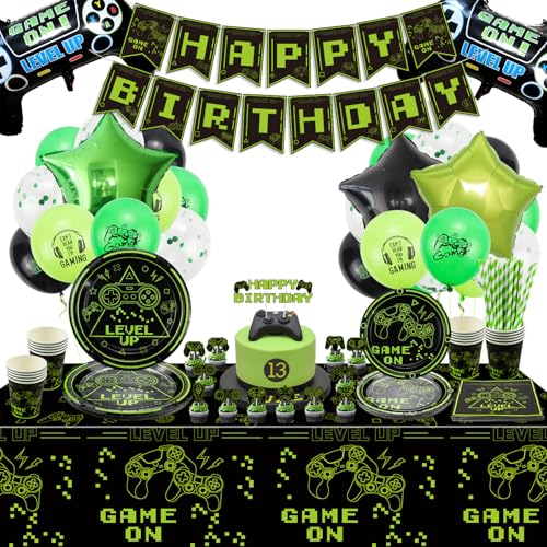159Pcs Video Game Party Dekorationen - Gaming Dekorationen enthalten Spiel auf Platten, Servietten, Tassen, Banner, Spiel Ballons, Glow Aufkleber Geburtstag Dekorationen für Jungen Männer 159Pcs Video Game Party Dekorationen - Gaming Dekorationen enthalten Spiel auf Platten, Servietten, Tassen, Banner, Spiel Ballons, Glow Aufkleber Geburtstag Dekorationen für Jungen Männer von PTECDROTS