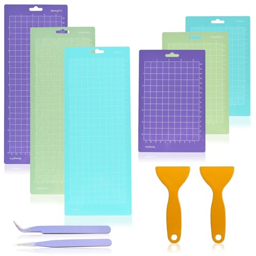 6 Stück Schneidematte für Cricut Joy, 4.5" X 12"+ 4.5" X6.5" Cricut Schneidematte Rutschfeste Langlebige Cutting Mat für Joy mit 1 Spatel 2 Pinzetten von PTHDEW