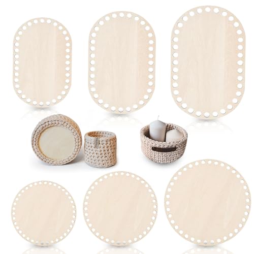 Gehäkelter Korbboden Holz zum Häkeln, 6 Stück Naturholzkorbboden Holzboden zum Häkeln Ovaler und Rund Taschenboden Korbflechten Set für DIY Korb Flechten Liefert Basteln 10/15/20/25/30cm von PTHDEW