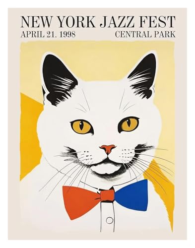 Wandkunst-Leinwanddrucke Lustige Katzen Französisch Jazz Und Wein Poster Lesen Hobbys Cartoon Drucke Leinwand Malerei Wand Kunst Bilder Home Wohnzimmer Dekor(D,40x60cm) von PTHEN