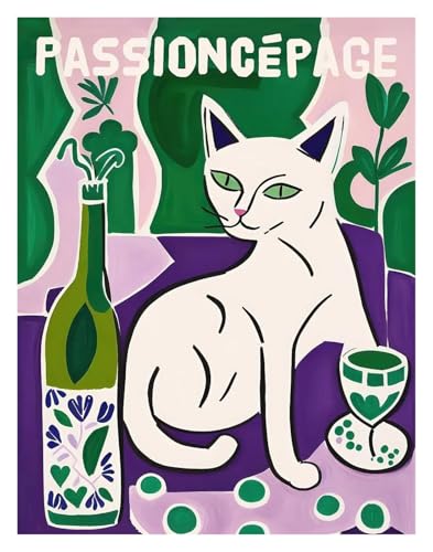 Wandkunst-Leinwanddrucke Lustige Katzen Französisch Jazz Und Wein Poster Lesen Hobbys Cartoon Drucke Leinwand Malerei Wand Kunst Bilder Home Wohnzimmer Dekor(EIN,40x60cm) von PTHEN