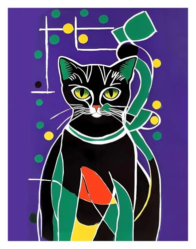 Wandkunst-Leinwanddrucke Lustige Katzen Französisch Jazz Und Wein Poster Lesen Hobbys Cartoon Drucke Leinwand Malerei Wand Kunst Bilder Home Wohnzimmer Dekor(G,50x70cm) von PTHEN
