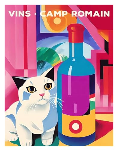 Wandkunst-Leinwanddrucke Lustige Katzen Französisch Jazz Und Wein Poster Lesen Hobbys Cartoon Drucke Leinwand Malerei Wand Kunst Bilder Home Wohnzimmer Dekor(H,20x30cm) von PTHEN